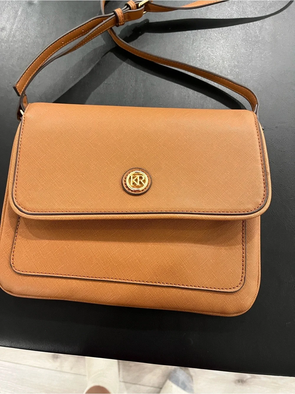 Tan Crossbody Bag with Gold Accent